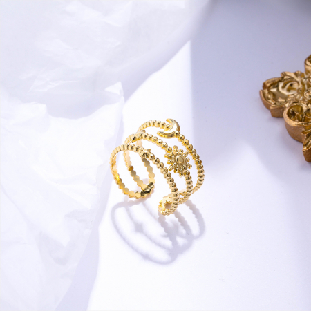 Inel reglabil din inox auriu cu Soarele si Luna [1]