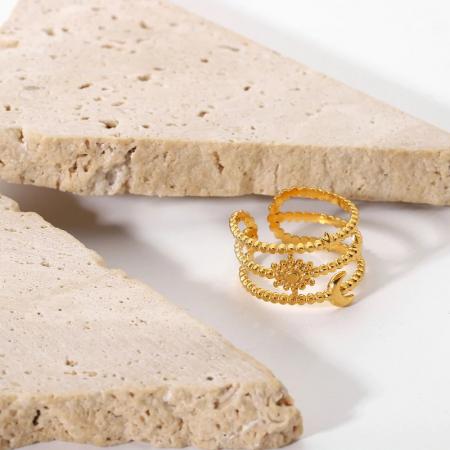 Inel reglabil din inox auriu cu Soarele si Luna [5]