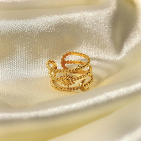 Inel reglabil din inox auriu cu Soarele si Luna [4]