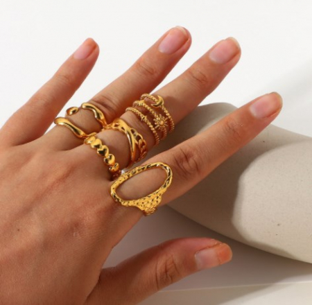 Inel reglabil din inox auriu cu Soarele si Luna [2]