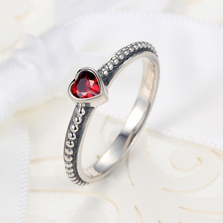 Inel placat cu argint cu inimioara rosie IST0003 [3]