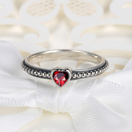 Inel placat cu argint cu inimioara rosie IST0003 [4]