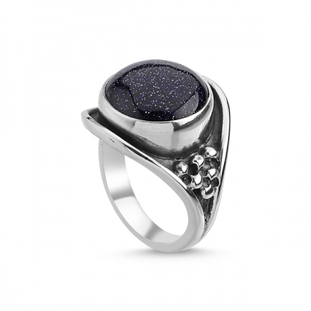 Inel reglabil din argint Handmade cu Piatra Soarelui Albastra [0]