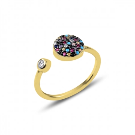 Inel reglabil din argint placat cu aur banut cu zirconii multicolore - Be Authentic