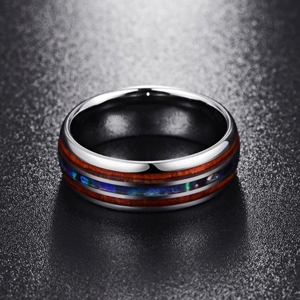 Inel inox negru cu insertie de Abalone si Lemn Hawaiian [3]