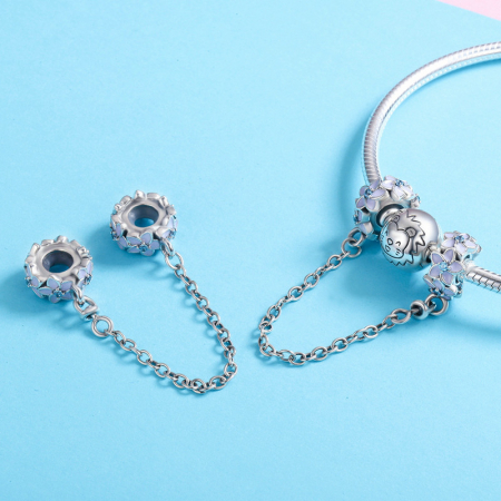 Lant de siguranta din argint pentru bratara cu flori mov [4]