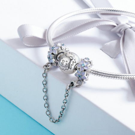 Lant de siguranta din argint pentru bratara cu flori mov [3]