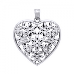 Pandant argint 925 rodiat inimioara cu floricele - Be Nature [0]