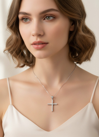 Pandantiv argint 925 rodiat cruce cu zirconii PSX0623 [1]