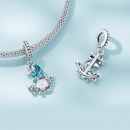 Pandantiv argint ancora cu flori si fluturasi [3]