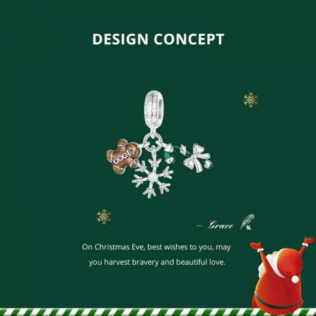 Pandantiv argint  Christmas cu turta dulce si fulg de nea [4]