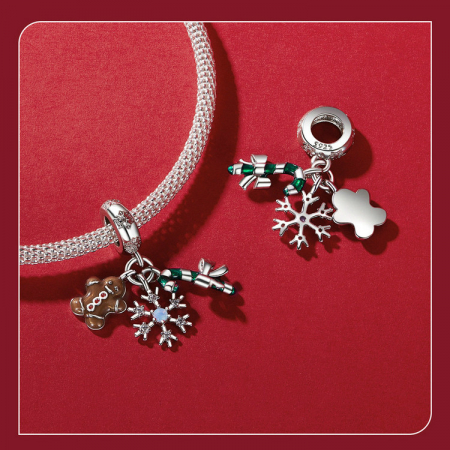 Pandantiv argint  Christmas cu turta dulce si fulg de nea [5]
