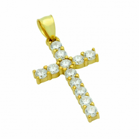 Pandantiv argint cruce, placat cu aur, cu zirconii PSX0703