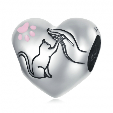 Pandantiv argint inima cu pisicuta