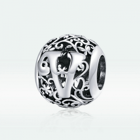 Pandantiv argint litera V floral [4]