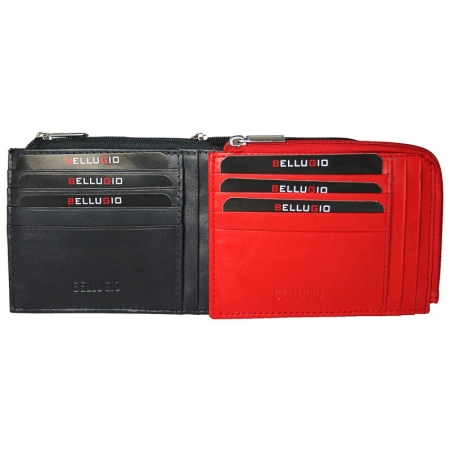 Portcard piele naturala Bellugio PCA26 Rosu cu fermoar (miniportofel) [1]