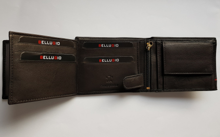 Portofel barbati din piele naturala cu dunguta rosie Bellugio PORMZ007 [3]