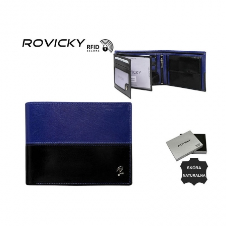 Portofel barbati din piele naturala cu protectie RFID Rovicky PORM619 Albastru [2]