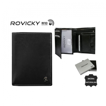 Portofel barbati premium din piele naturala Rovicky PORMG053, cu RFID, Negru [3]