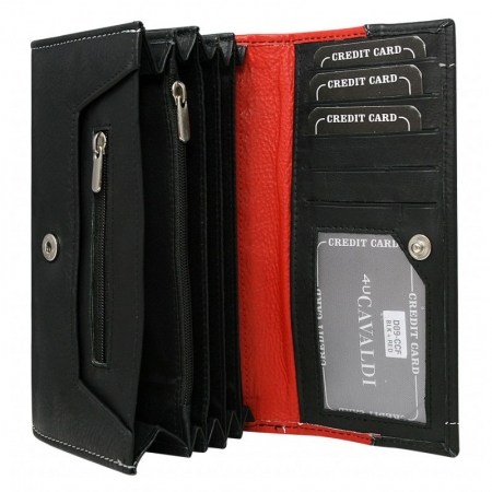 Portofel dama din piele naturala Cavaldi PORT612 Negru cu Rosu [1]