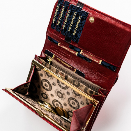 Portofel dama din piele naturala Peterson PORTG515, Rosu, RFID [9]