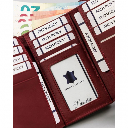 Portofel dama din piele naturala PORTG510, Rosu, Rovicky, RFID [6]