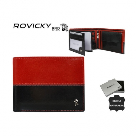 Portofel de lux din piele naturala cu protectie RFID - Rovicky PORM620 Rosu [2]