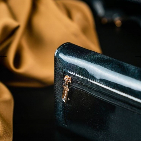 Portofel de lux pentru dama din piele naturala lacuita PORTG004, Negru [9]