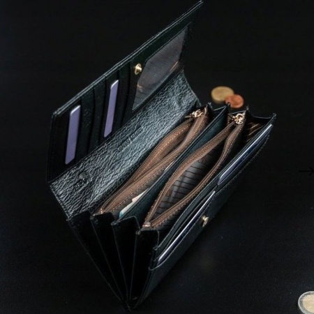 Portofel de lux pentru dama din piele naturala lacuita PORTG004, Negru [10]