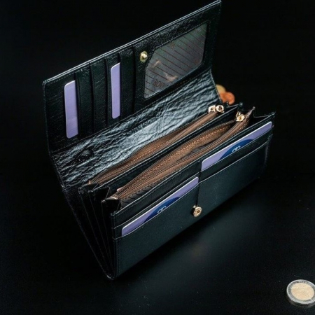 Portofel de lux pentru dama din piele naturala lacuita PORTG004, Negru [5]