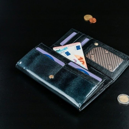 Portofel de lux pentru dama din piele naturala lacuita PORTG004, Negru [4]