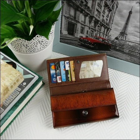 Portofel de lux pentru dama din piele naturala lacuita PORTG007, Maron [11]