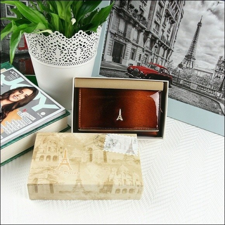 Portofel de lux pentru dama din piele naturala lacuita PORTG007, Maron [12]