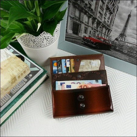 Portofel de lux pentru dama din piele naturala lacuita PORTG007, Maron [10]