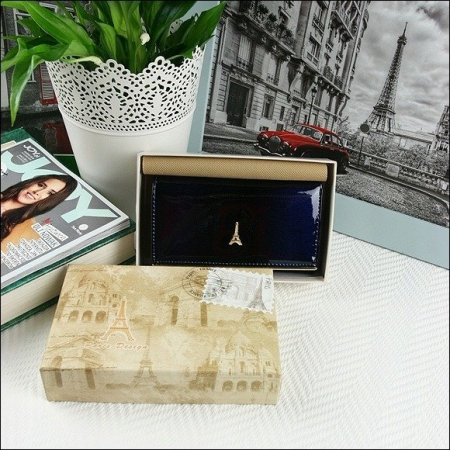 Portofel de lux pentru dama din piele naturala lacuita PORTG006, Albastru [9]