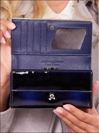 Portofel de lux pentru dama din piele naturala lacuita PORTG006, Albastru [1]