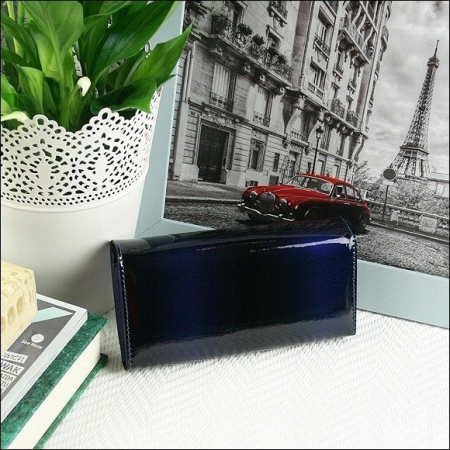 Portofel de lux pentru dama din piele naturala lacuita PORTG006, Albastru [2]