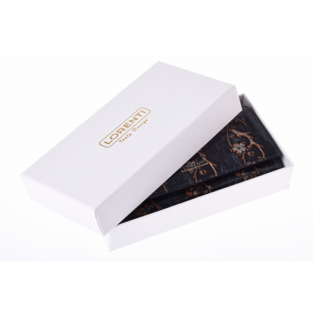 Portofel lux dama din piele naturala lacuita, maron, cu flori de cires Lorenti PORTG024 [4]