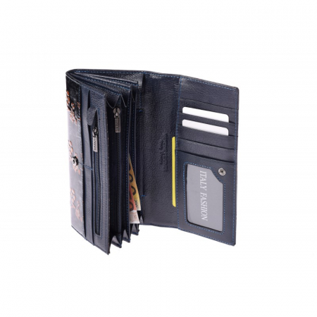 Portofel lux dama din piele naturala lacuita, maron, cu flori de cires Lorenti PORTG024 [2]