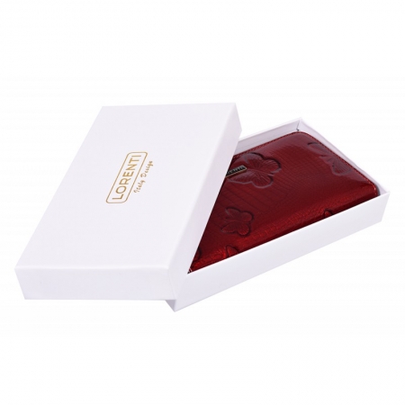 Portofel lux dama din piele naturala lacuita, rosu, cu fluturasi si fermoar Lorenti PORT624  [3]