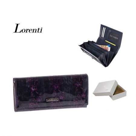 Portofel lux dama din piele naturala lacuita, violet, cu flori de cires Lorenti PORT623 [5]