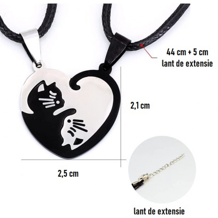 Set 2 coliere cu pisicute Ying si Yang in forma de inima [4]