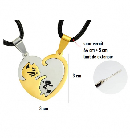 Set 2 coliere cu 2 snururi si pisicute Ying si Yang in forma de inima [3]