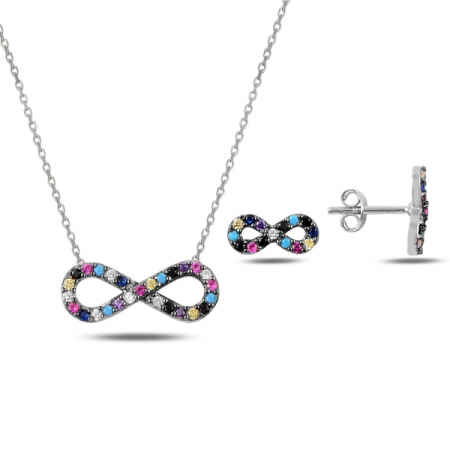 Set argint 925 rodinat cu simbolul infinit si zirconii multicolore - Infinite You STU0046