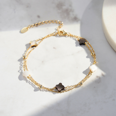 Set argint 925 colier si bratara placate cu aur 14K cu pandantive din sidef Trifoi cu Patru Foi [11]