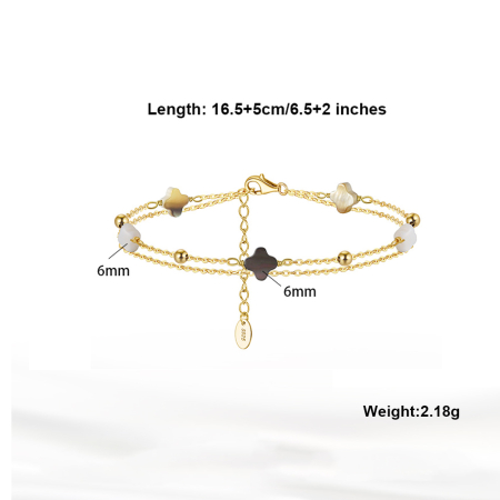 Set argint 925 colier si bratara placate cu aur 14K cu pandantive din sidef Trifoi cu Patru Foi [8]