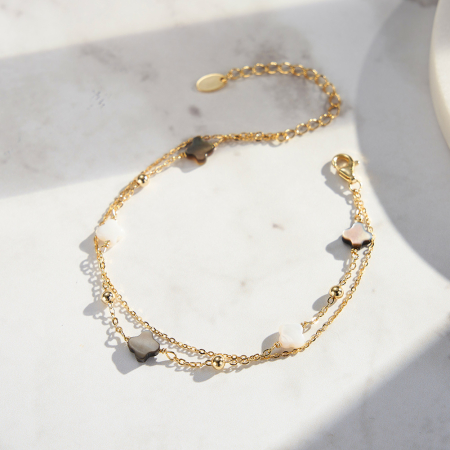 Set argint 925 colier si bratara placate cu aur 14K cu pandantive din sidef Trifoi cu Patru Foi [10]