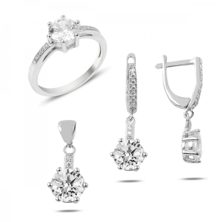 Set argint 925 rodiat cu floricele si zirconii albe - Be Nature [0]