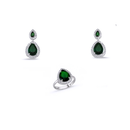 Set argint 925 rodiat cu zirconii albe si verzi - Be Elegant STU0030 [0]