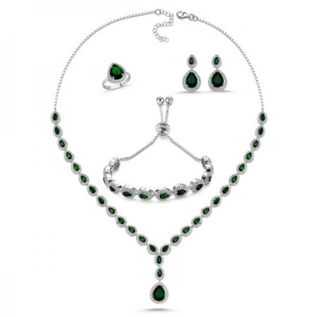 Set argint 925 rodiat cu zirconii albe si verzi - Be Elegant STU0030 [1]